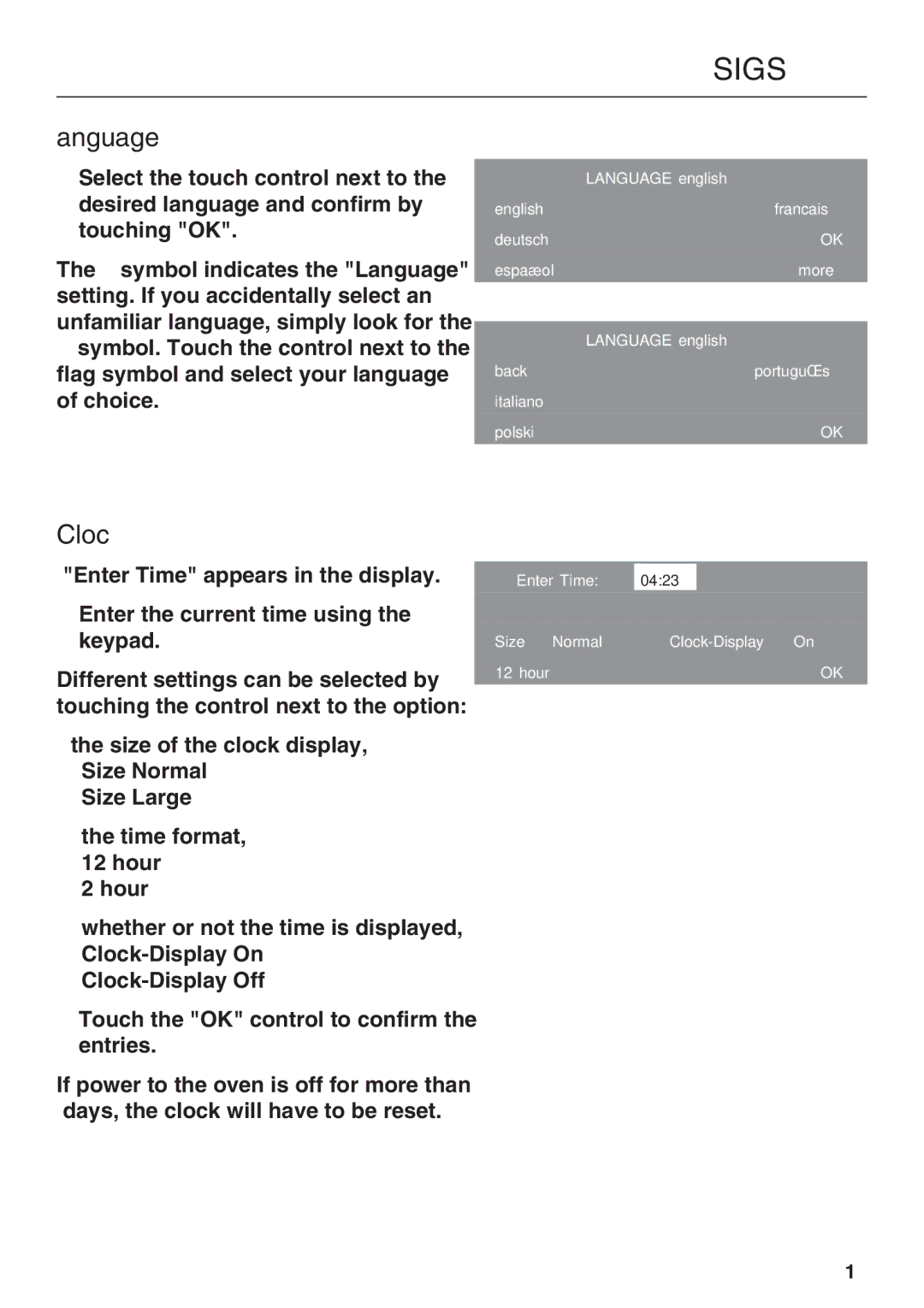 Miele H4782BP installation instructions Language, Clock 