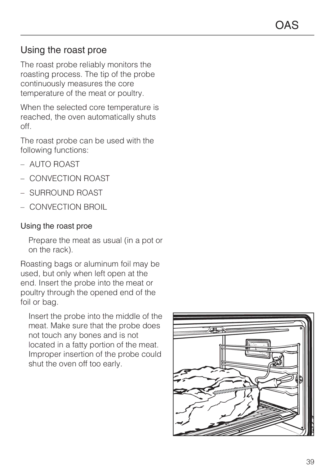 Miele H4782BP installation instructions Using the roast probe 