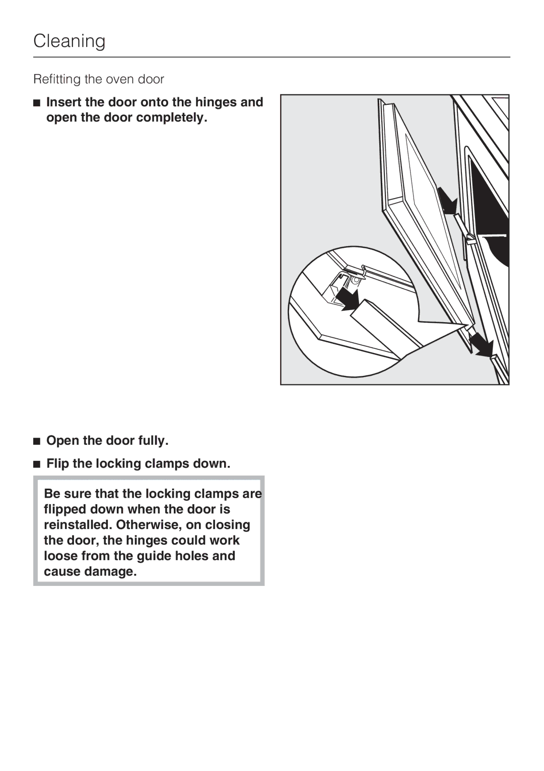 Miele H4782BP installation instructions Refitting the oven door 