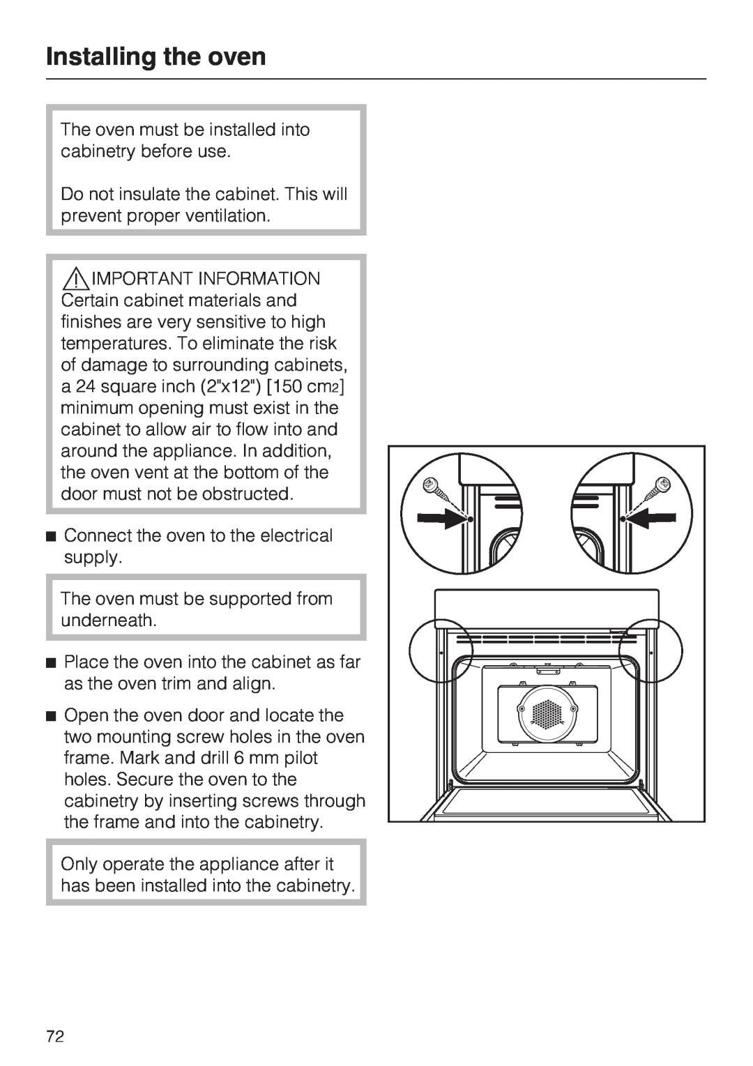 Miele H4782BP installation instructions Installing the oven 