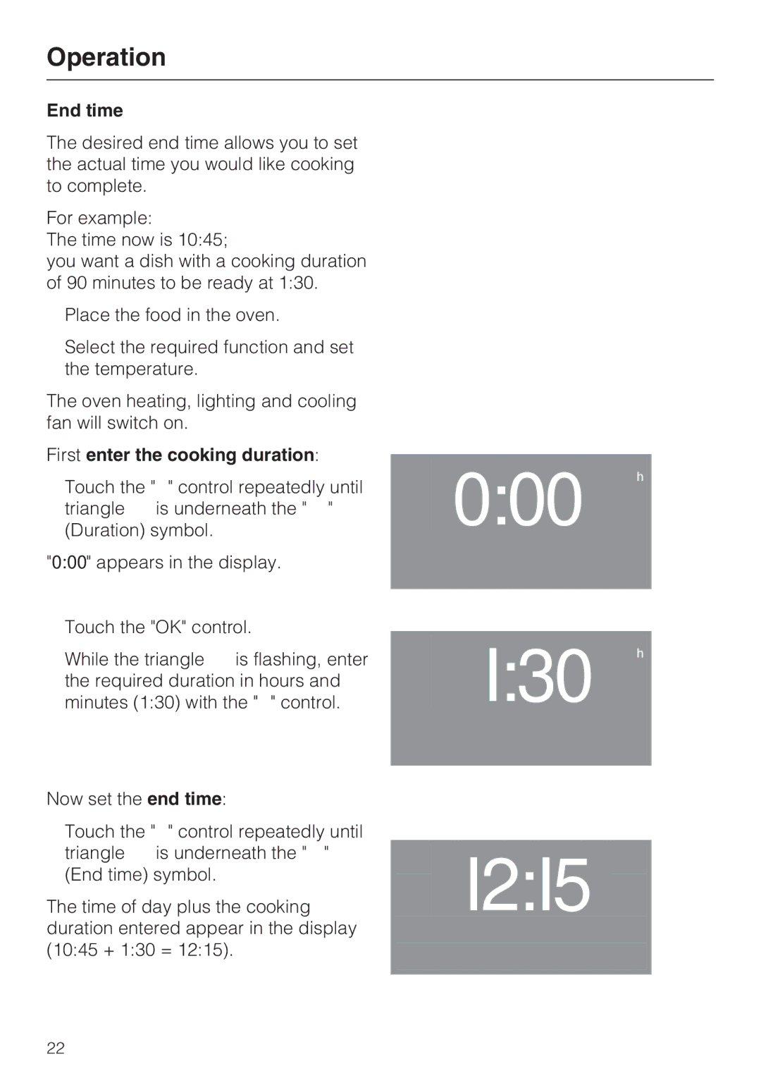 Miele H4842BP installation instructions End time, First enter the cooking duration 