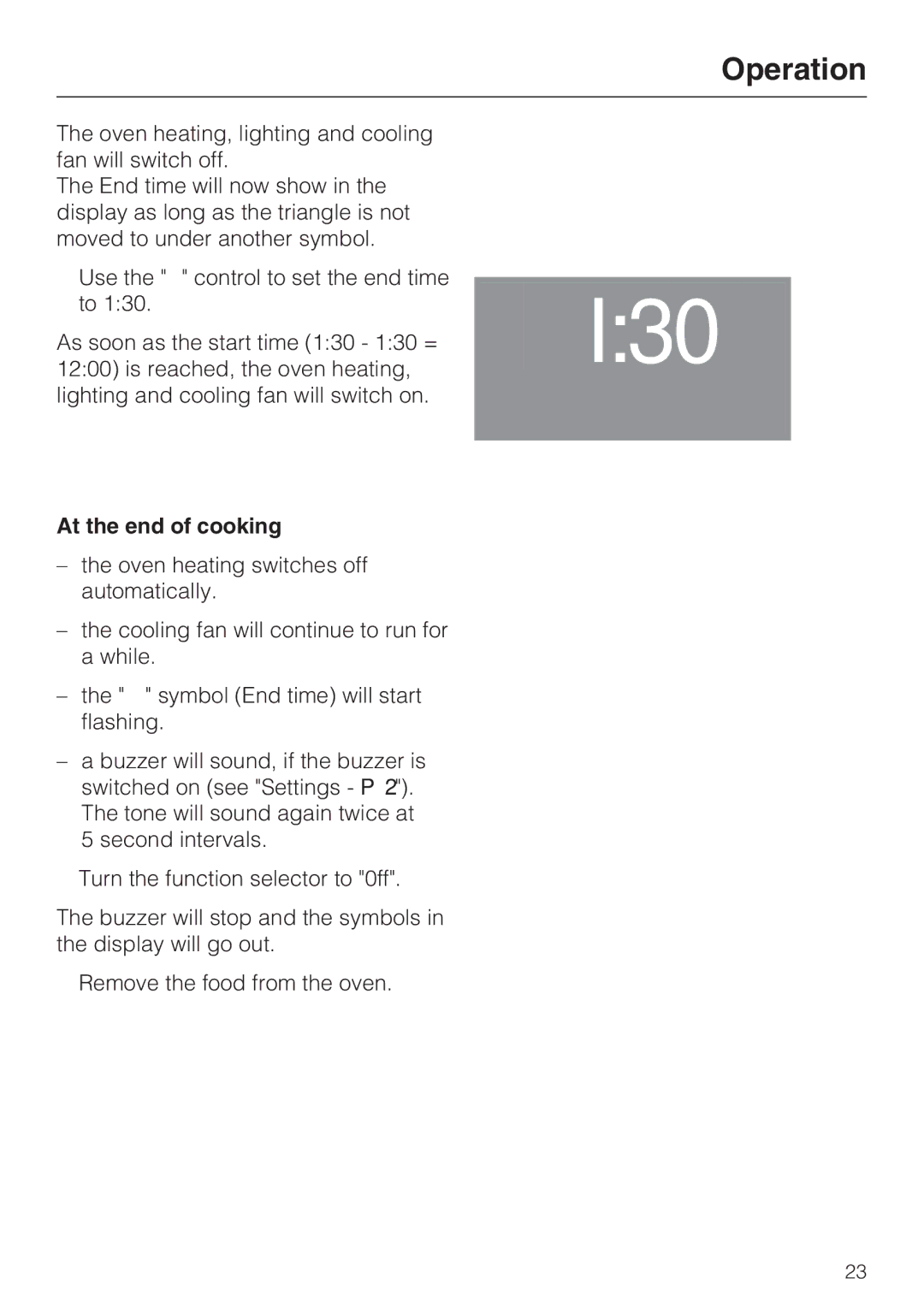 Miele H4842BP installation instructions At the end of cooking 