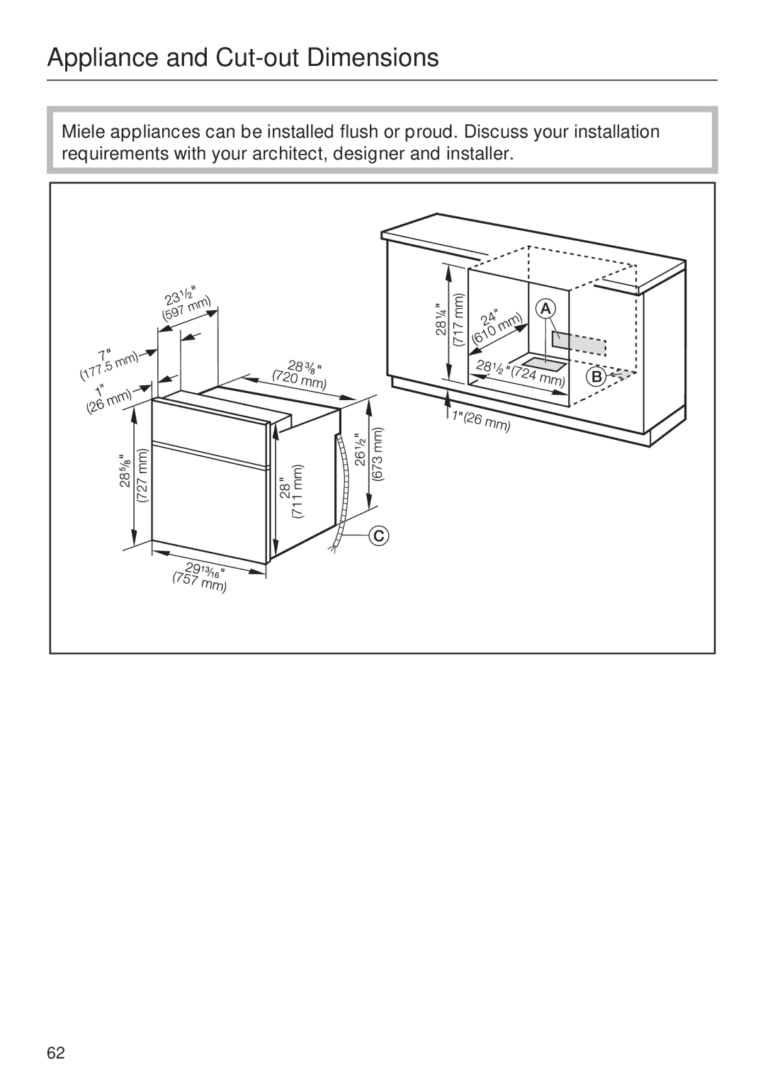 Miele H4842BP installation instructions Appliance and Cut-out Dimensions 