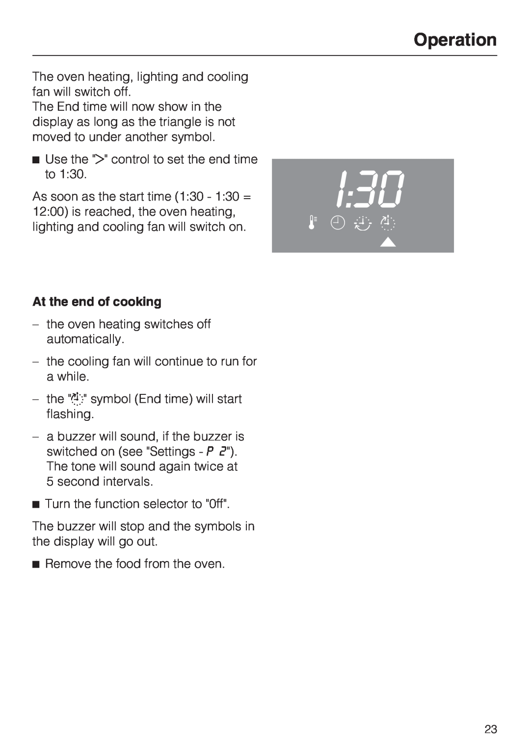 Miele H4842BP installation instructions I:30, Operation, At the end of cooking 