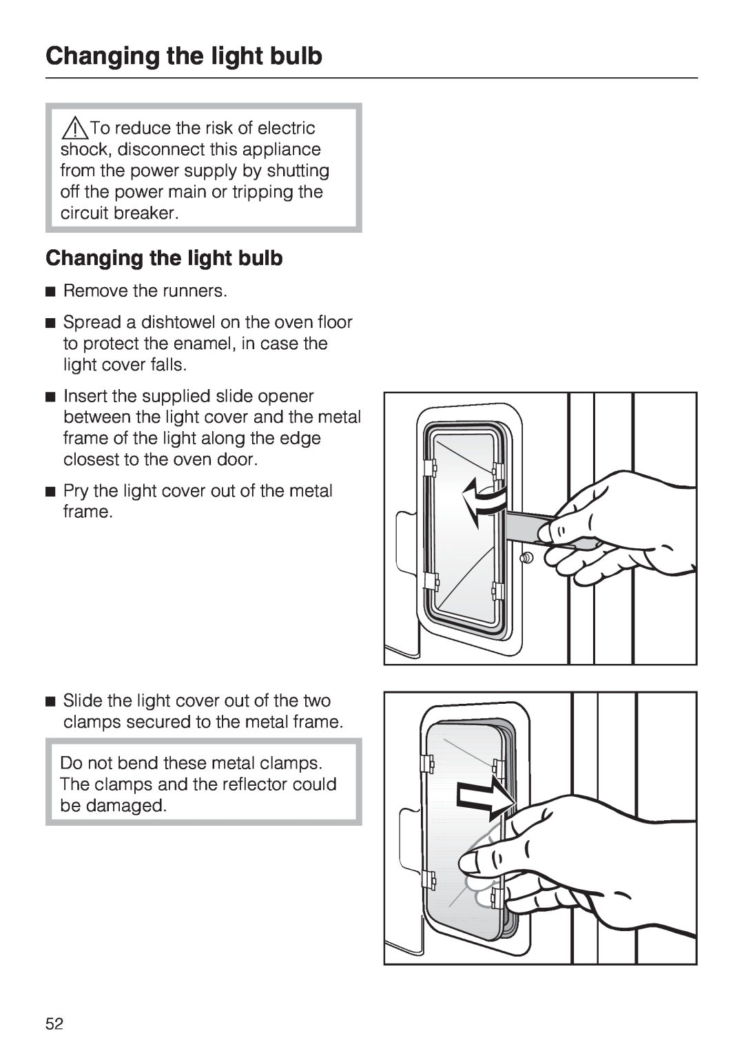 Miele H4842BP installation instructions Changing the light bulb 