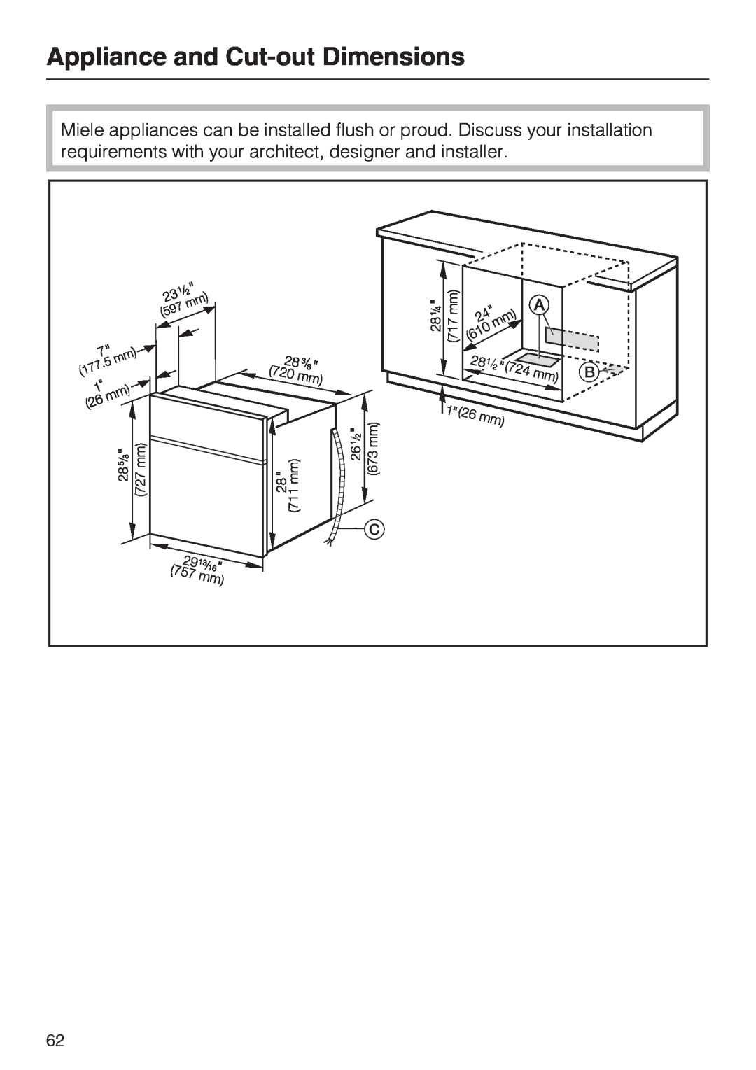 Miele H4842BP installation instructions Appliance and Cut-outDimensions 