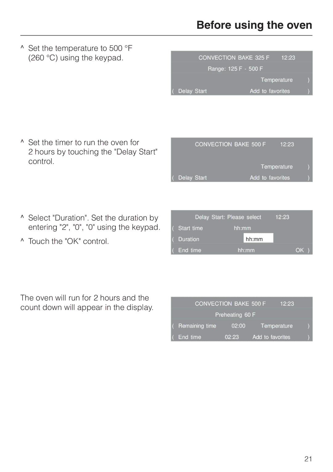 Miele H4880B installation instructions Convection Bake 500F 