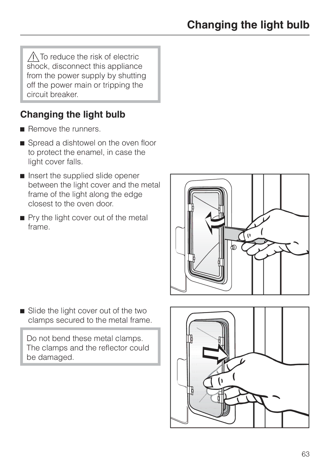 Miele H4880BP installation instructions Changing the light bulb 