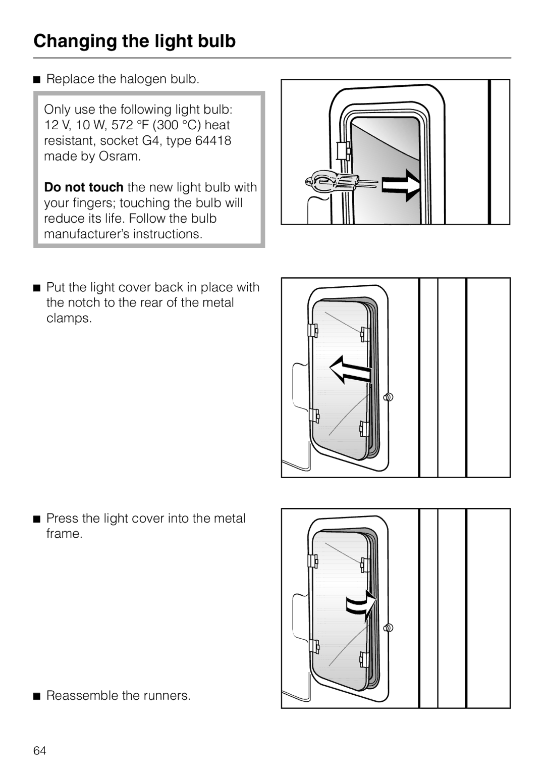 Miele H4880BP installation instructions Changing the light bulb 