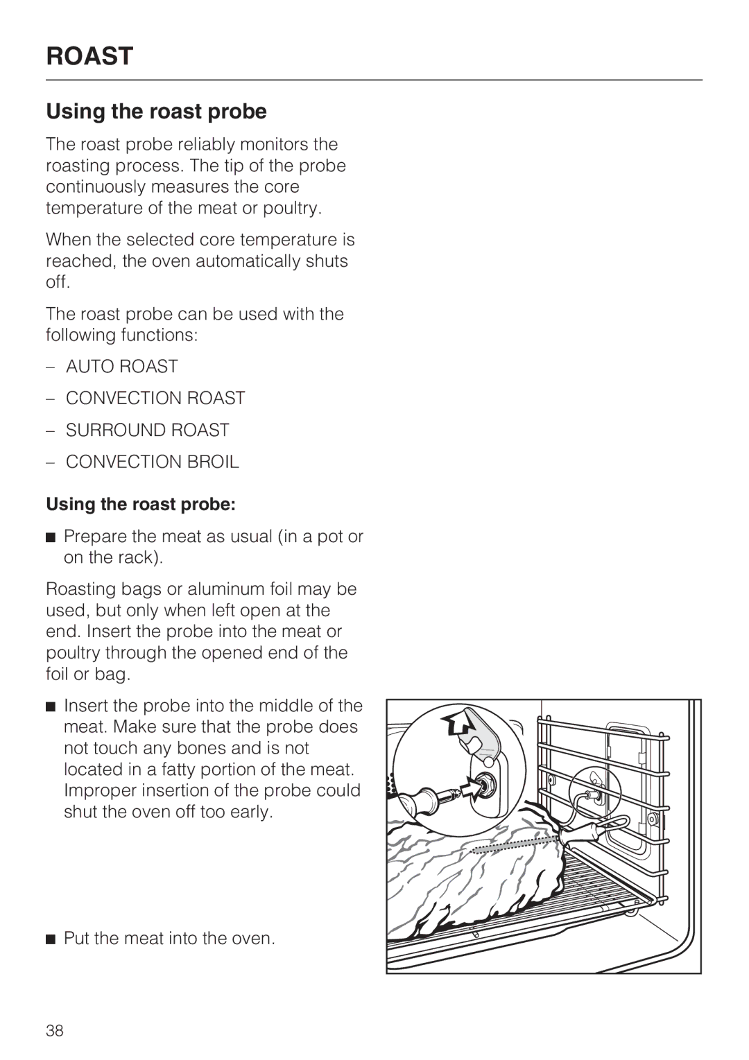 Miele H4881B installation instructions Using the roast probe 