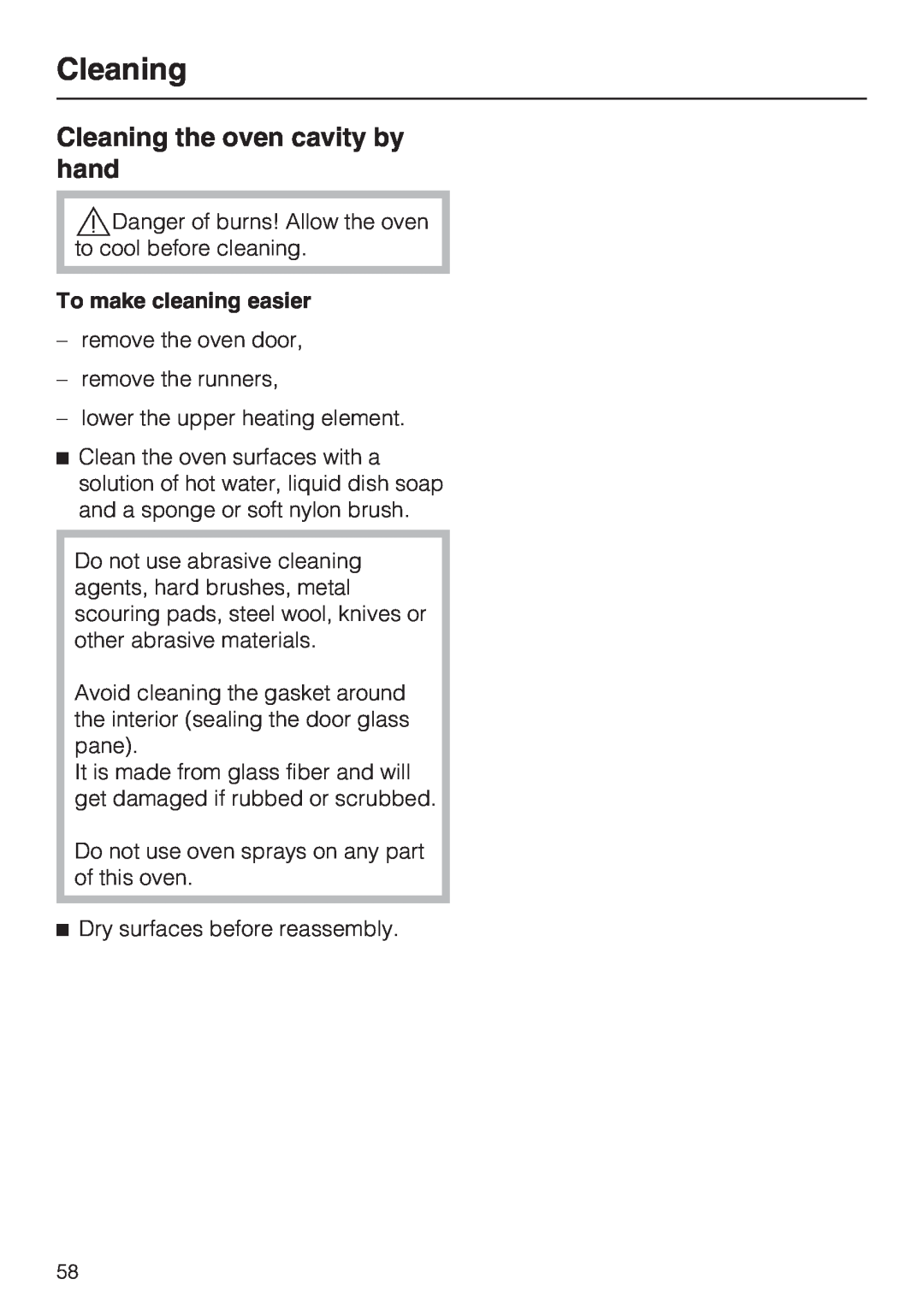 Miele H4882BP installation instructions Cleaning the oven cavity by hand, To make cleaning easier 