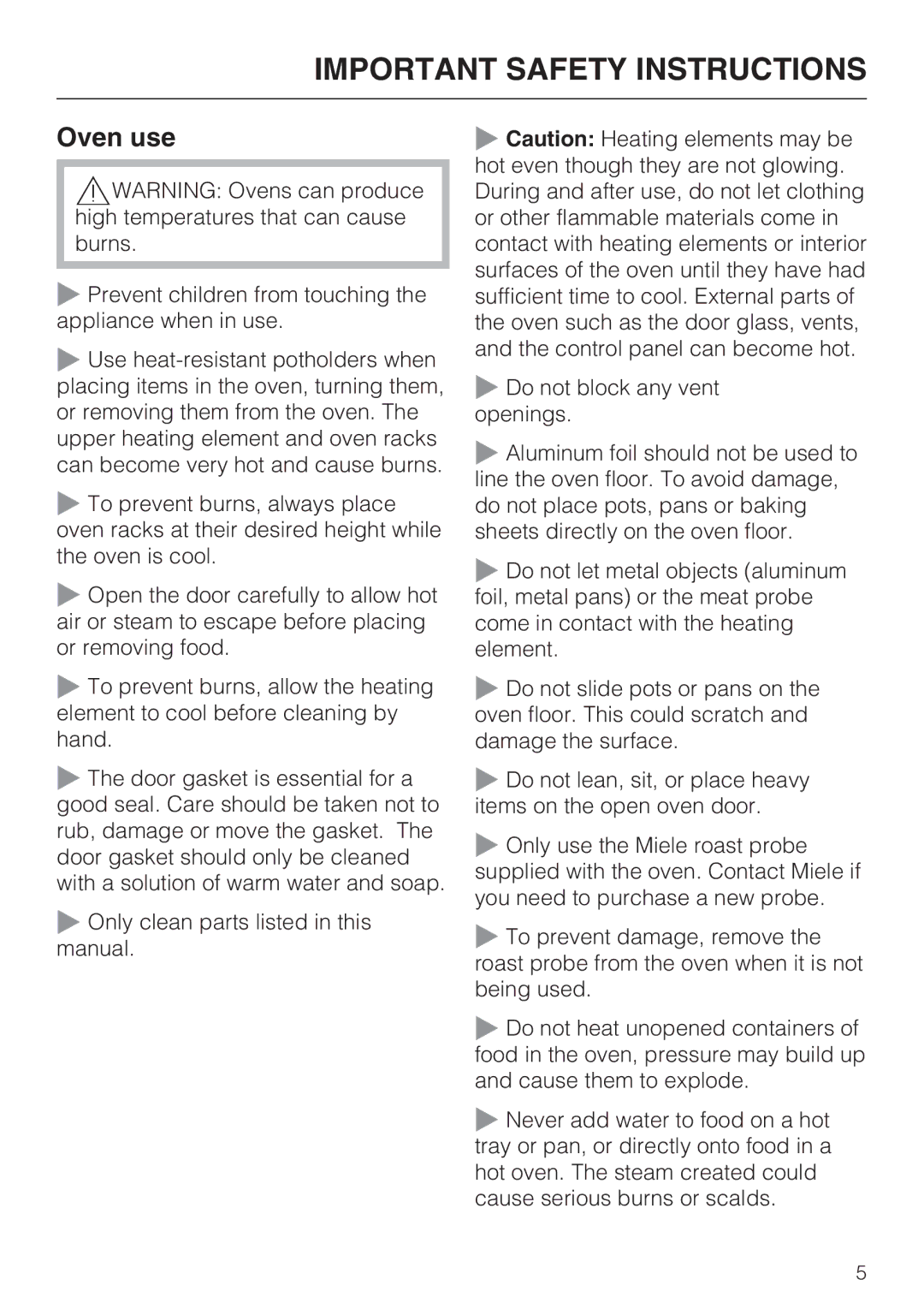 Miele H4890B2 installation instructions Oven use 