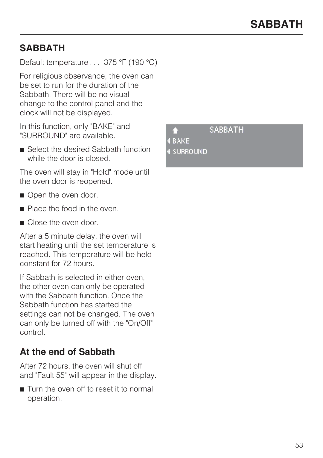 Miele H4890B2 installation instructions At the end of Sabbath 