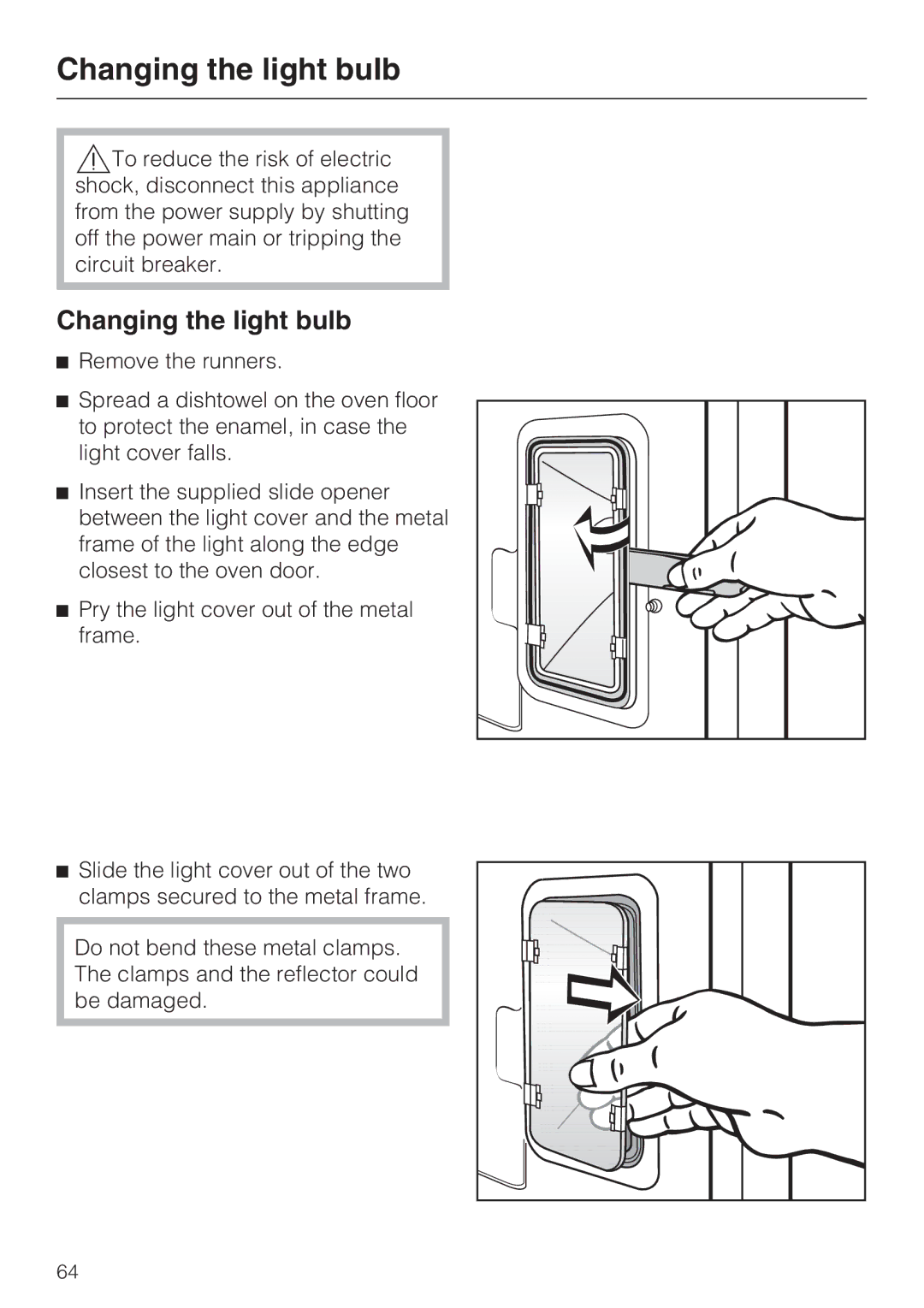 Miele H4890B2 installation instructions Changing the light bulb 