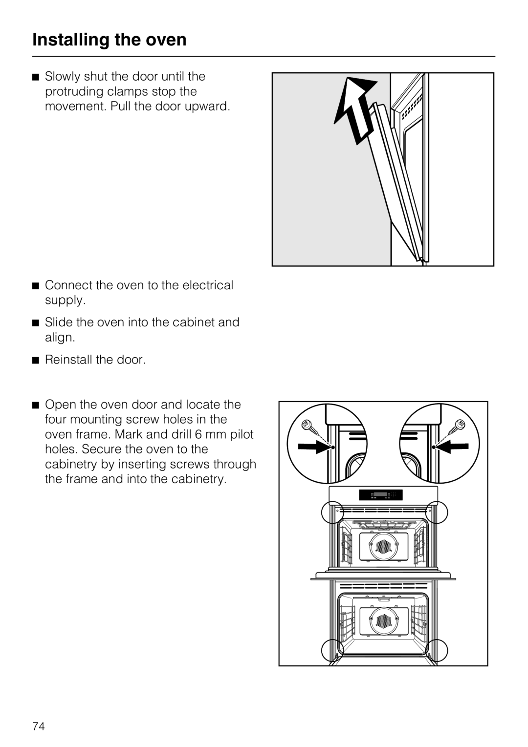 Miele H4890B2 installation instructions Installing the oven 