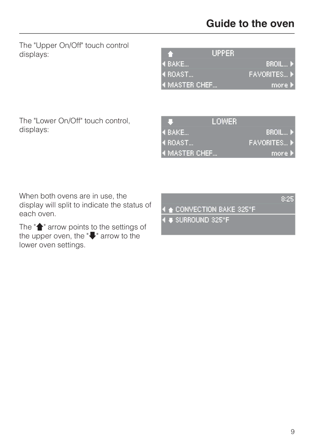 Miele H4890B2 installation instructions Upper On/Off touch control displays 