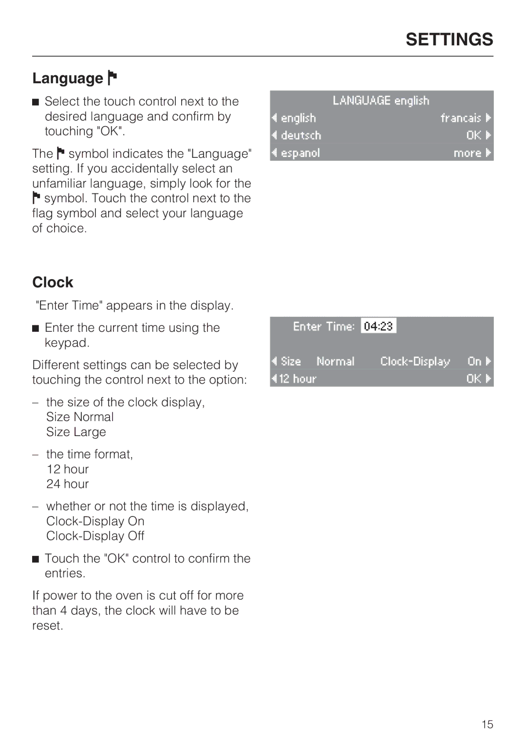 Miele H4890BP2 installation instructions Language J, Clock 