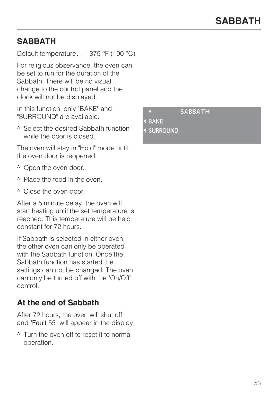 Miele H4890BP2 installation instructions At the end of Sabbath 