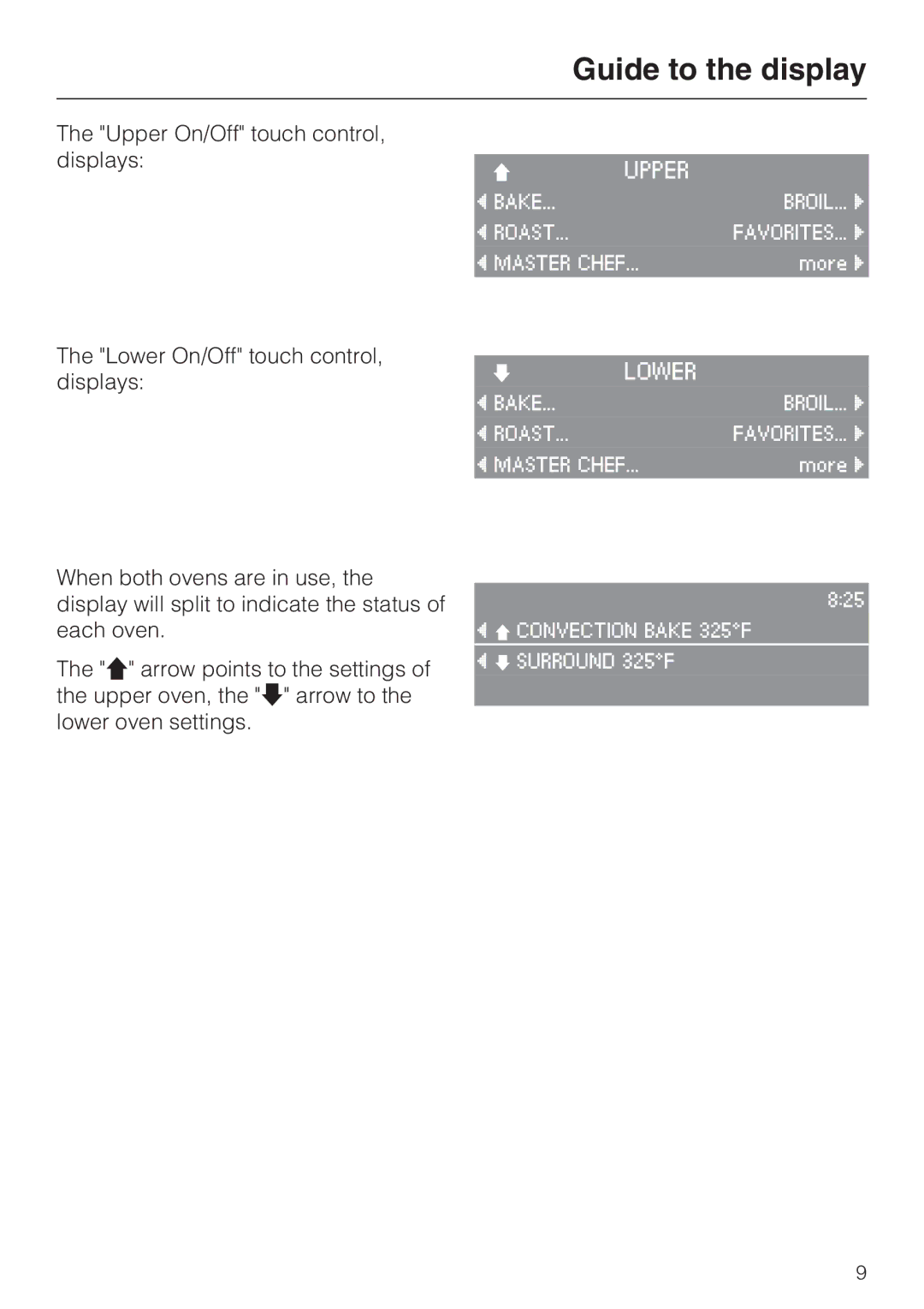 Miele H4890BP2 installation instructions Upper On/Off touch control, displays 