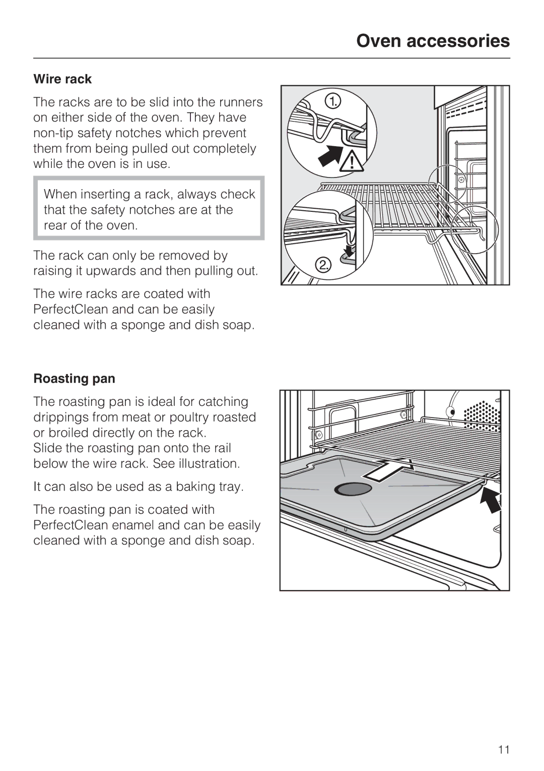 Miele H4892BP2 installation instructions Oven accessories, Wire rack, Roasting pan 