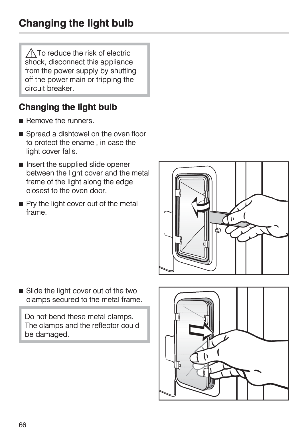 Miele H4892BP2 installation instructions Changing the light bulb 