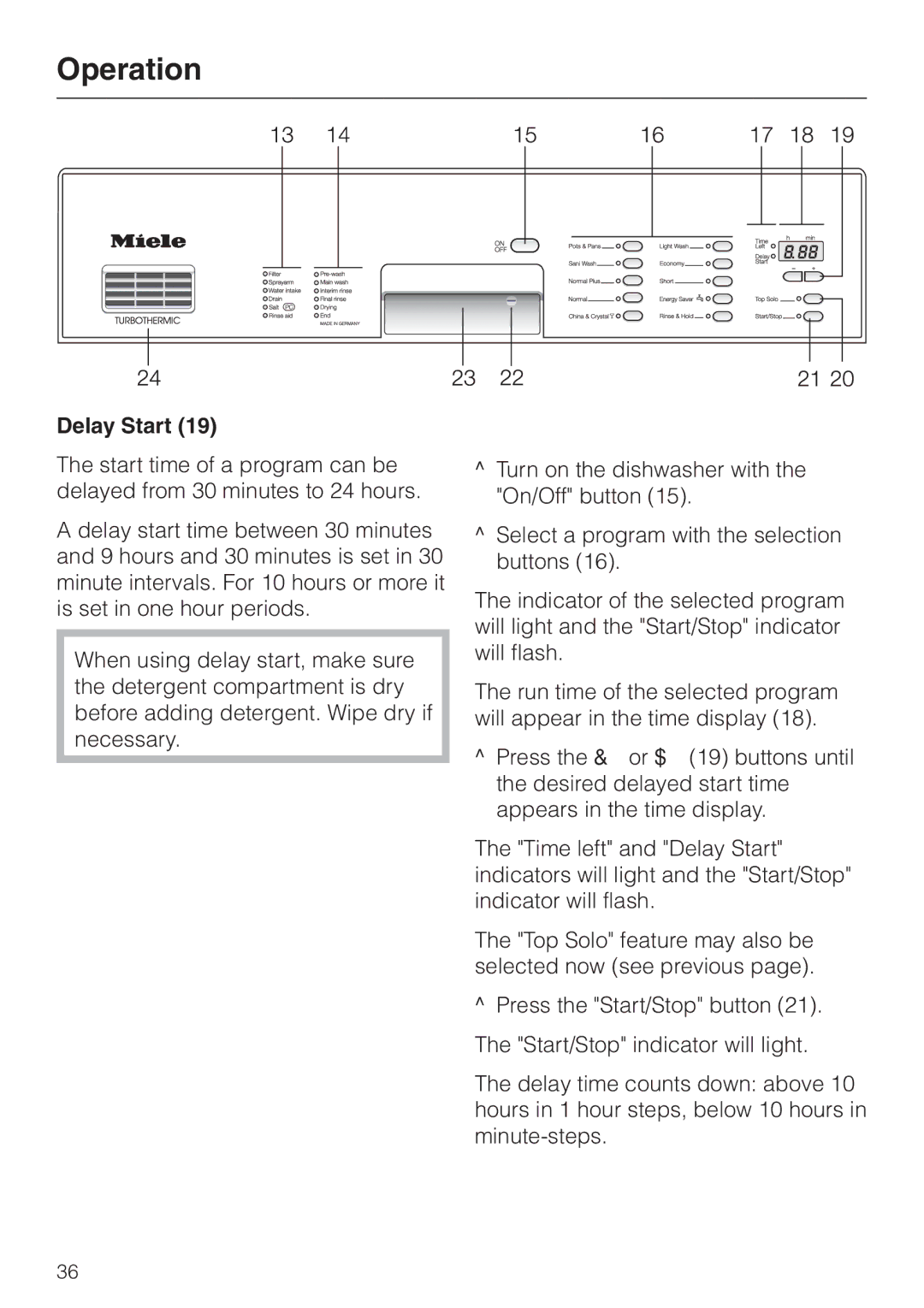 Miele HG01 operating instructions Delay Start 