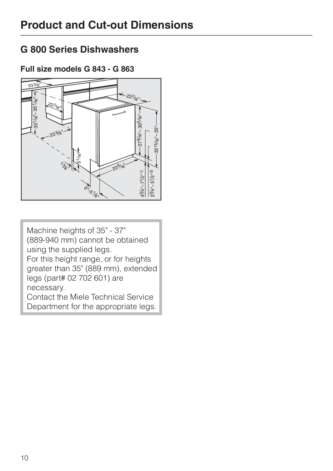 Miele HG01 installation instructions Full size models G 843 G 