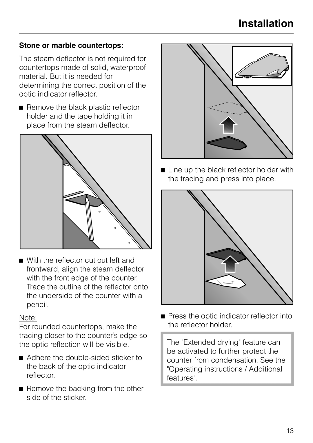 Miele HG01 installation instructions Stone or marble countertops 