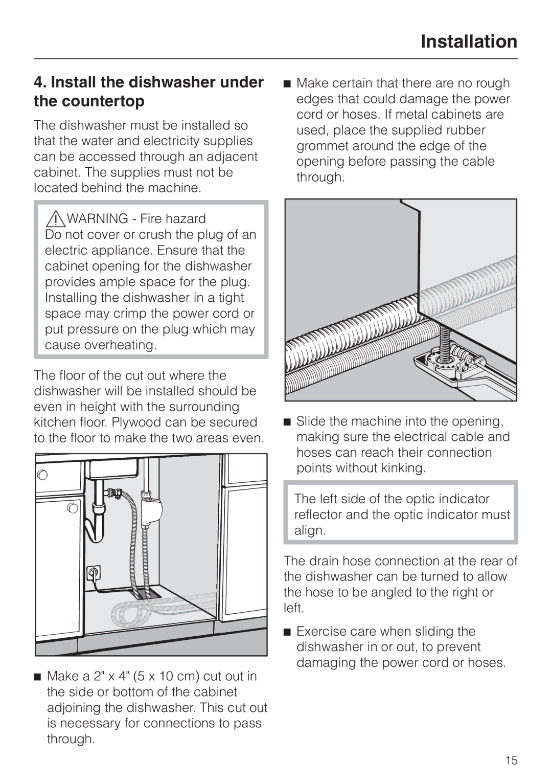 Miele HG01 installation instructions Install the dishwasher under the countertop 