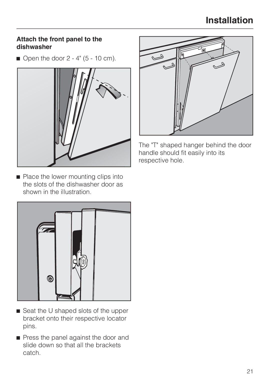 Miele HG01 installation instructions Attach the front panel to Dishwasher 