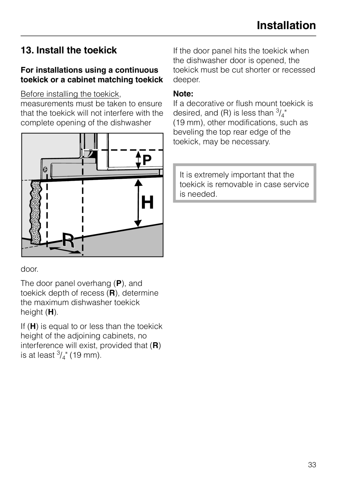 Miele HG01 installation instructions Install the toekick 