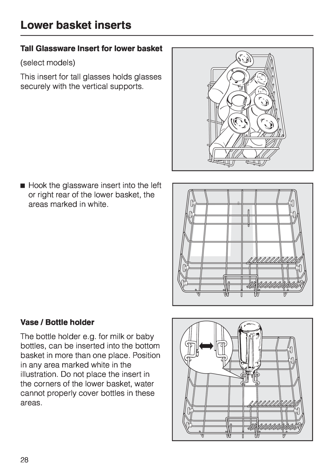 Miele HG01 operating instructions Tall Glassware Insert for lower basket, Vase / Bottle holder, Lower basket inserts 