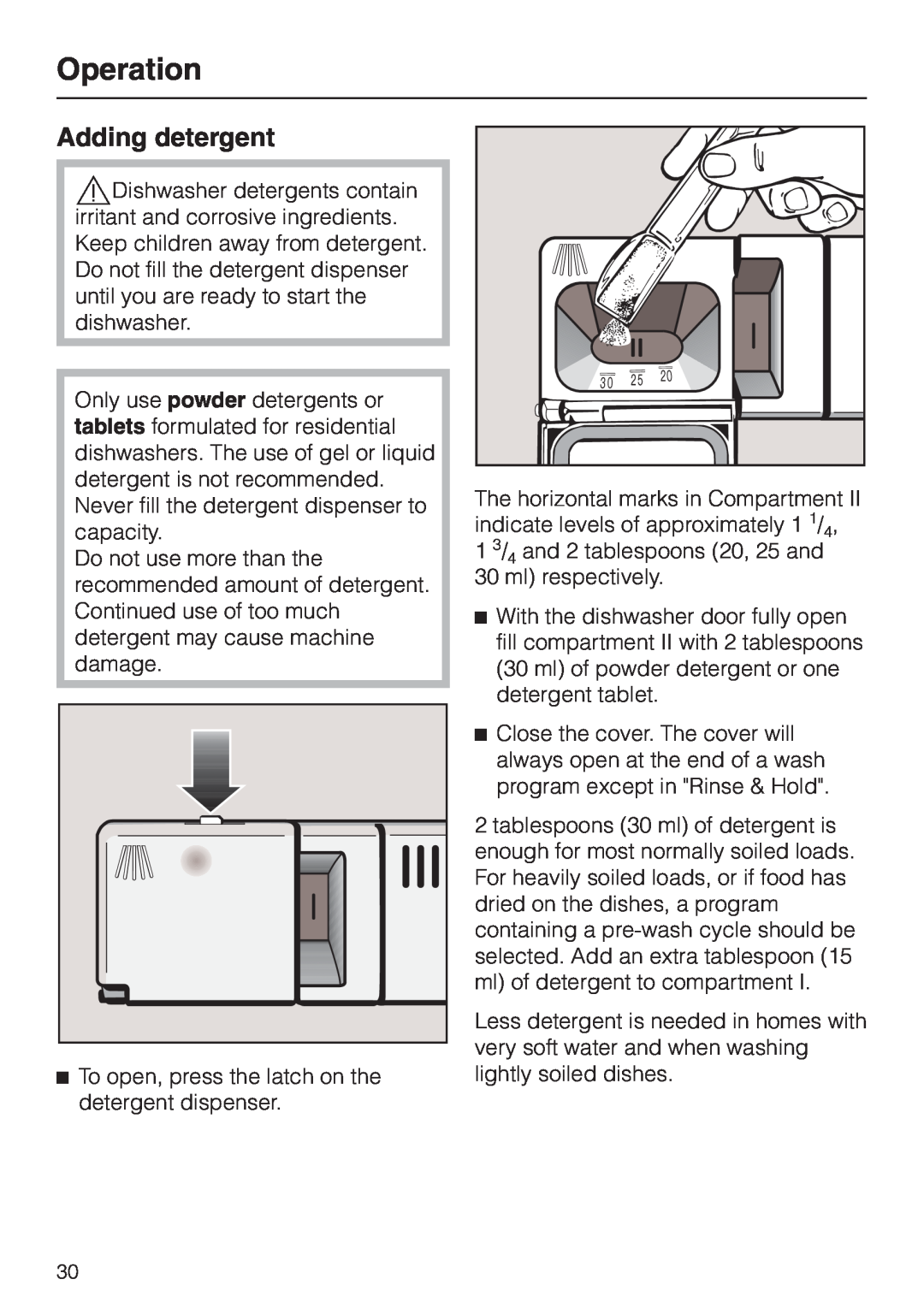 Miele HG01 operating instructions Operation, Adding detergent 