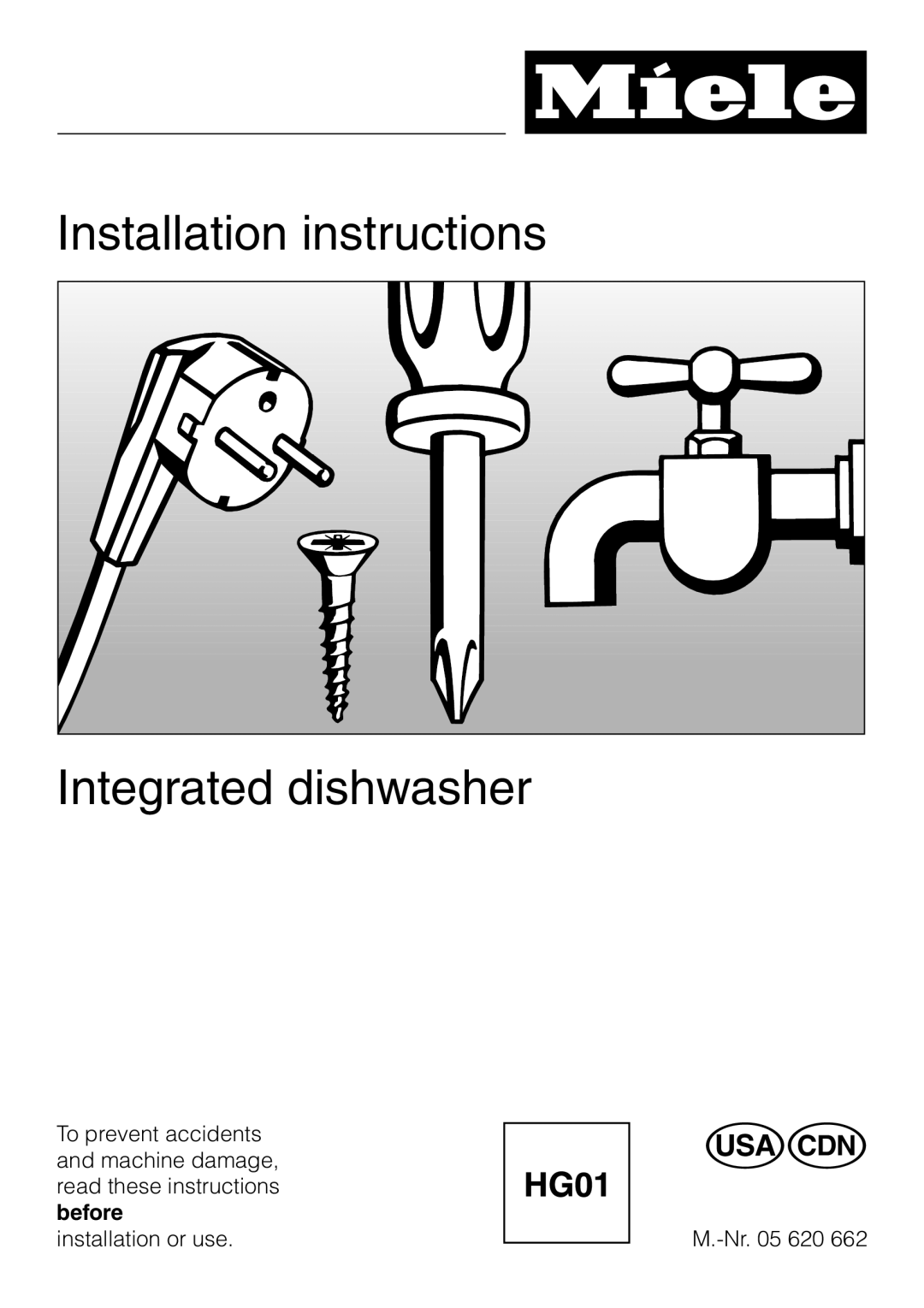 Miele HG01 installation instructions Installation instructions Integrated dishwasher 