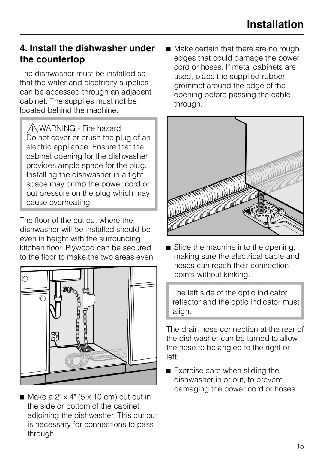 Miele HG01 installation instructions Install the dishwasher under the countertop, Installation 