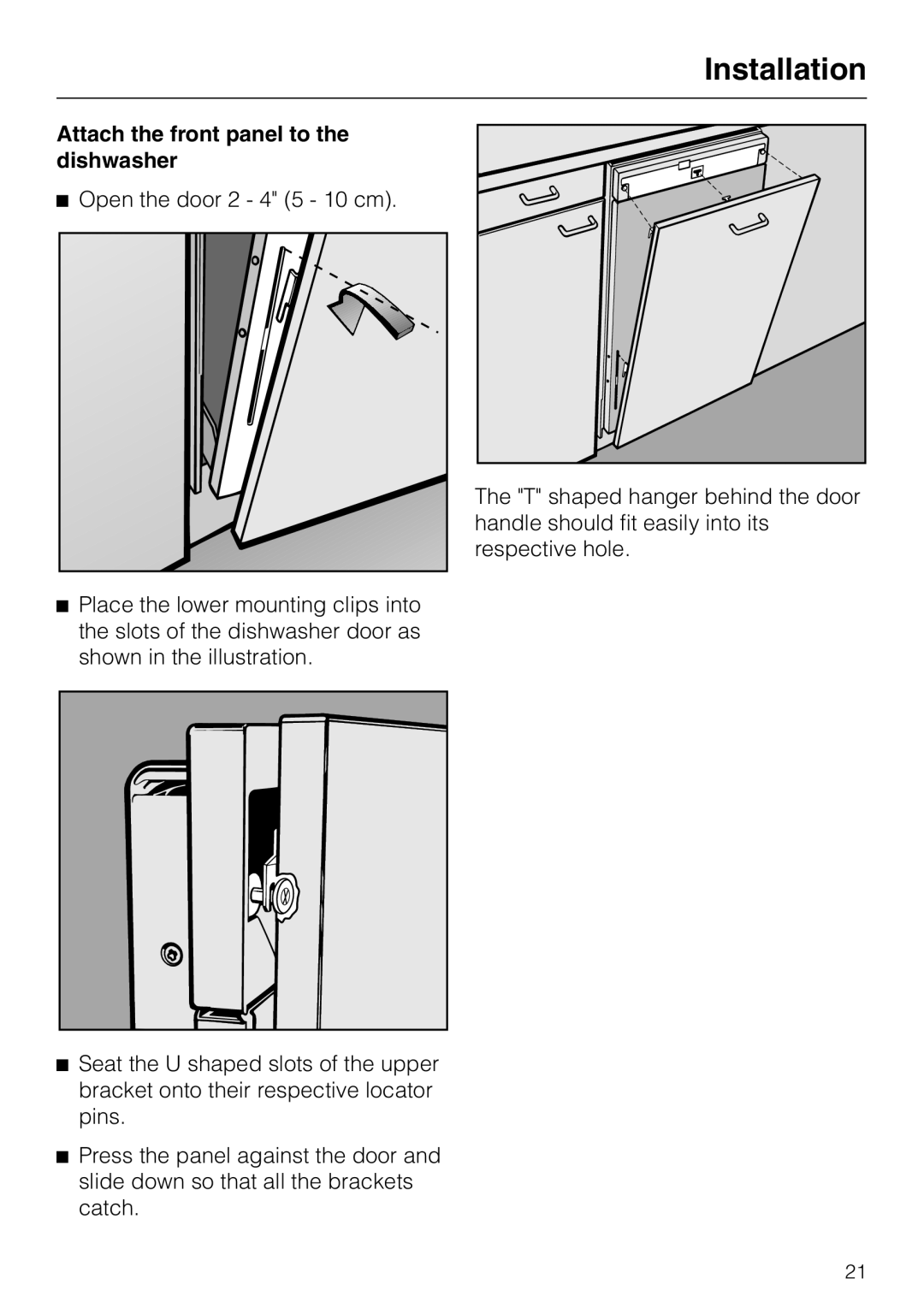 Miele HG01 installation instructions Attach the front panel to the dishwasher, Installation 