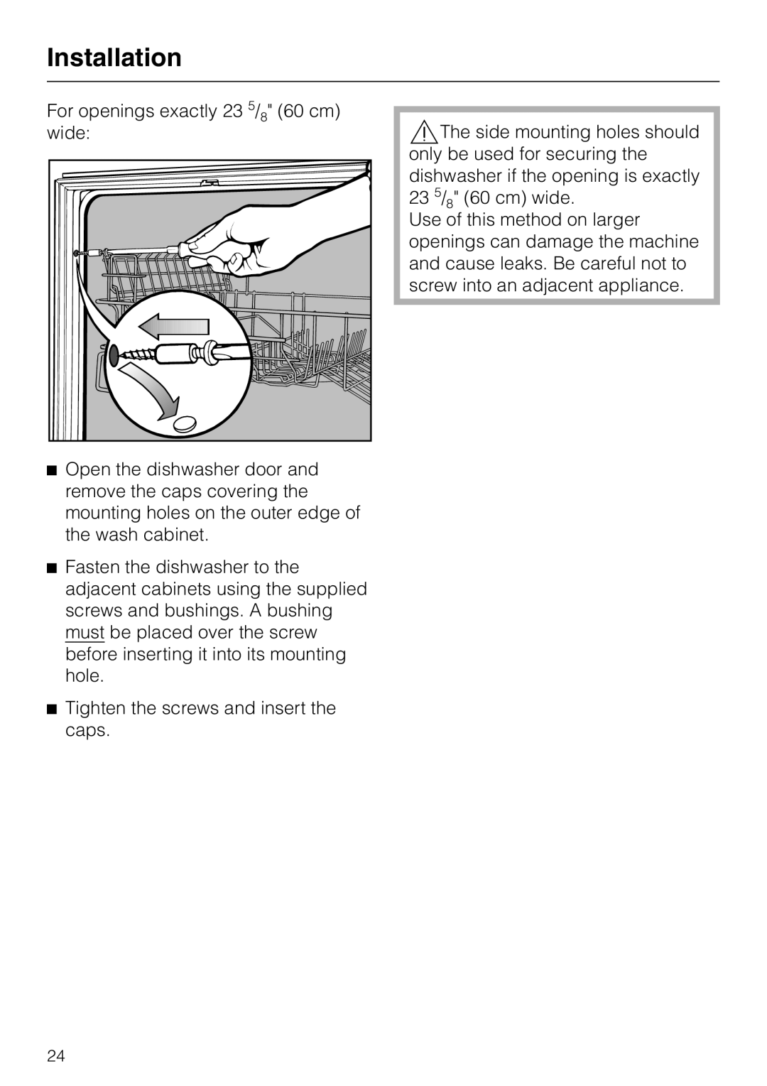 Miele HG01 installation instructions Installation, For openings exactly 