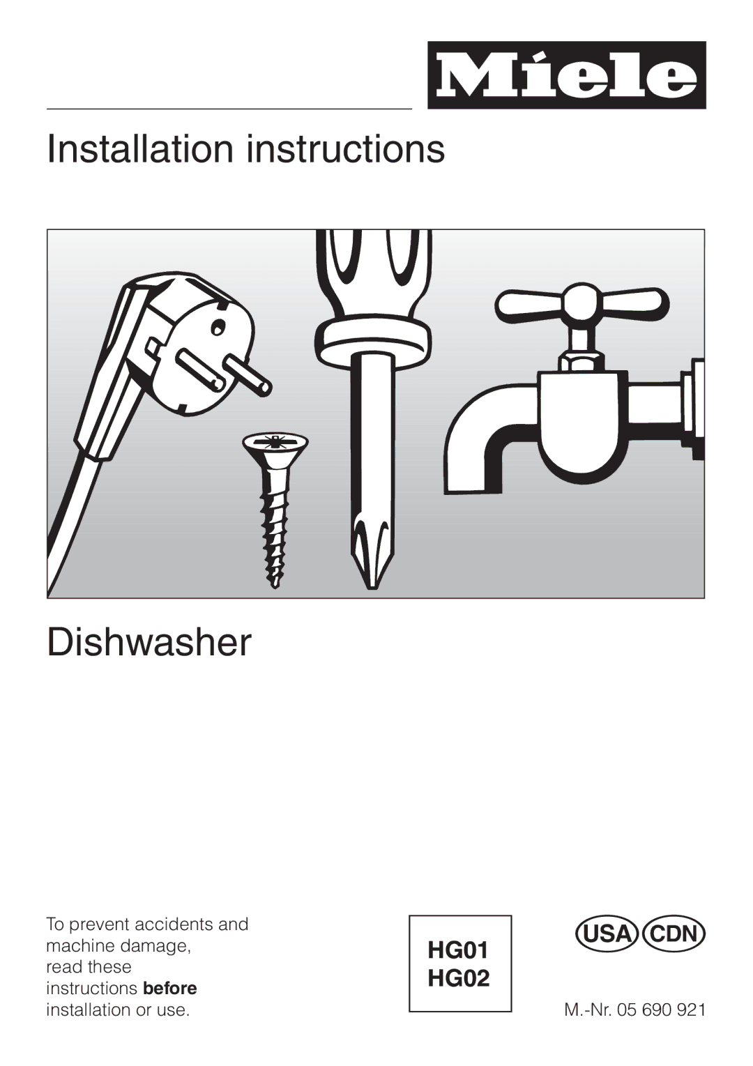 Miele HG02 installation instructions Installation instructions Dishwasher 