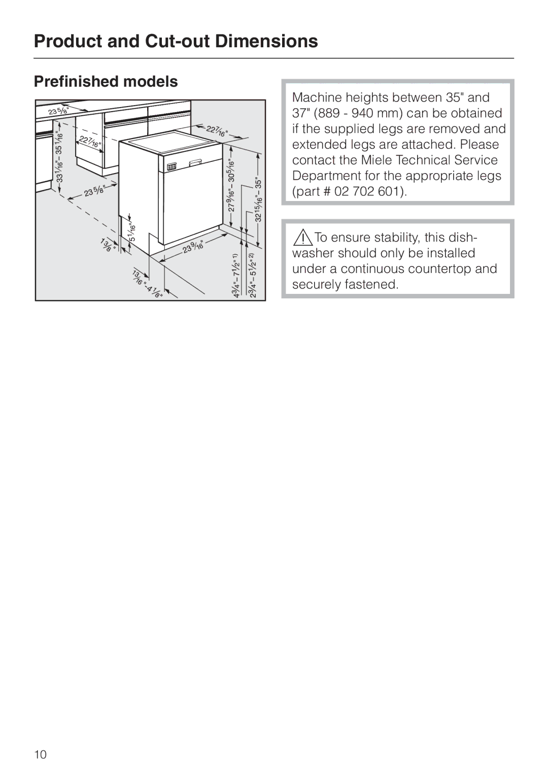 Miele HG02 installation instructions Prefinished models 