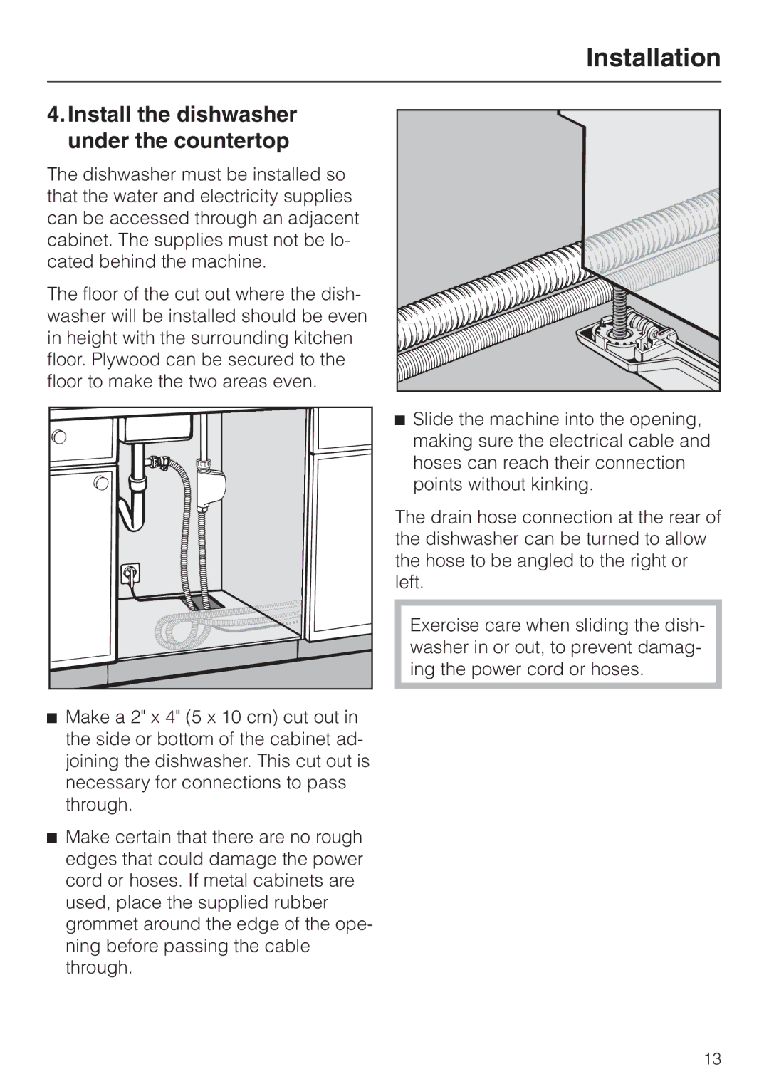 Miele HG02 installation instructions Install the dishwasher under the countertop 