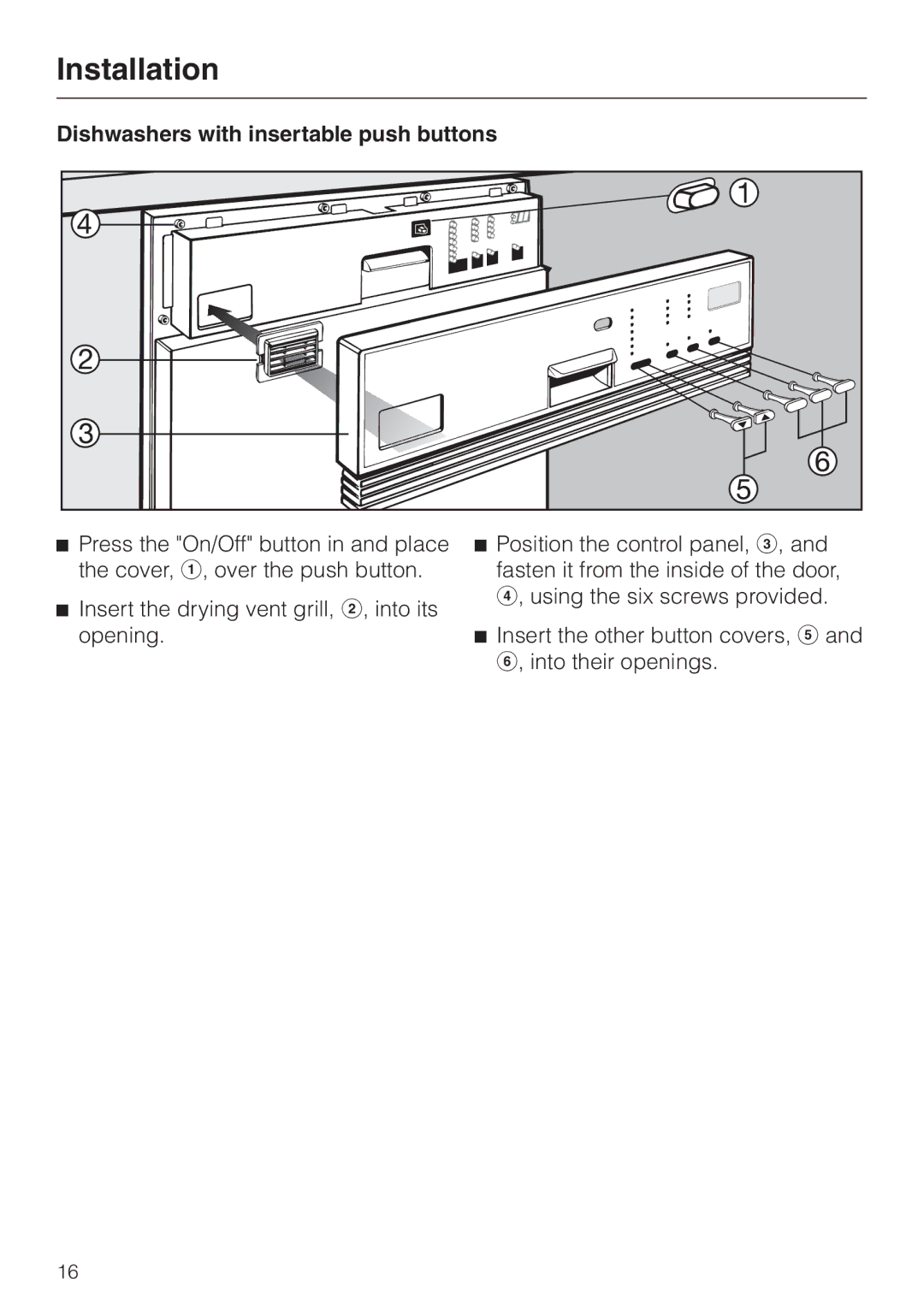 Miele HG02 installation instructions Dishwashers with insertable push buttons 