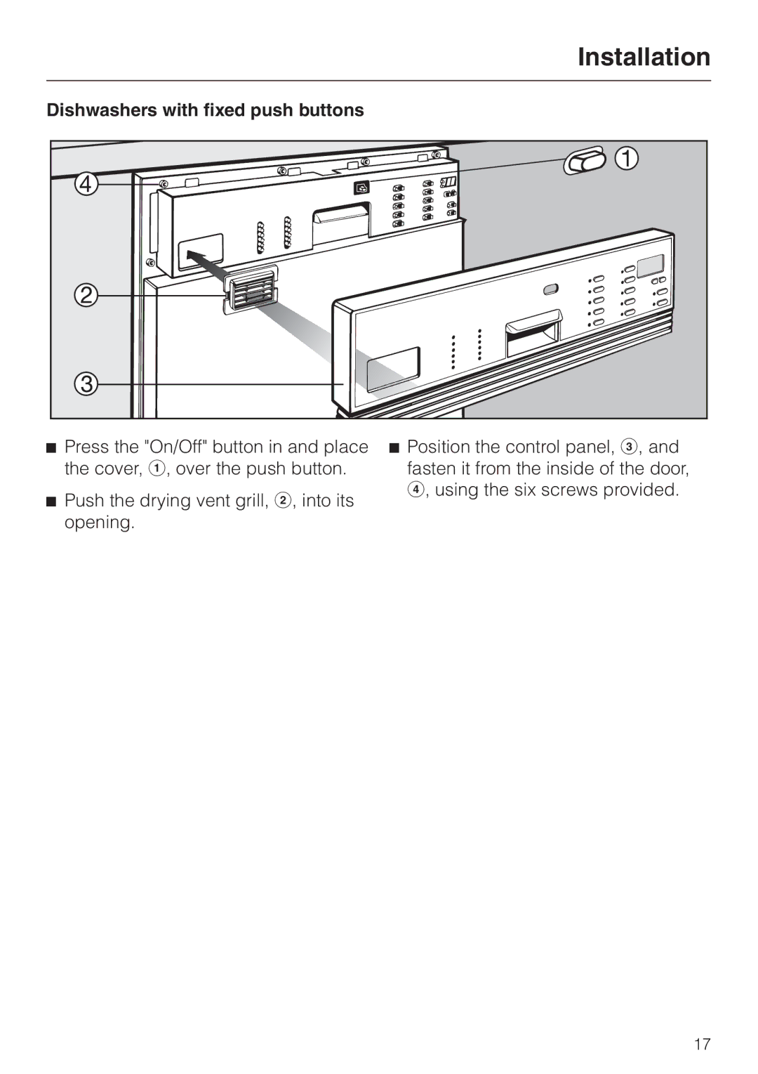 Miele HG02 installation instructions Dishwashers with fixed push buttons 