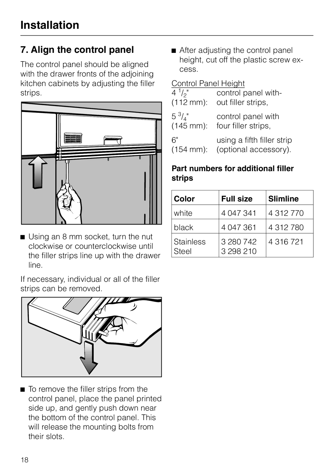 Miele HG02 installation instructions Align the control panel 