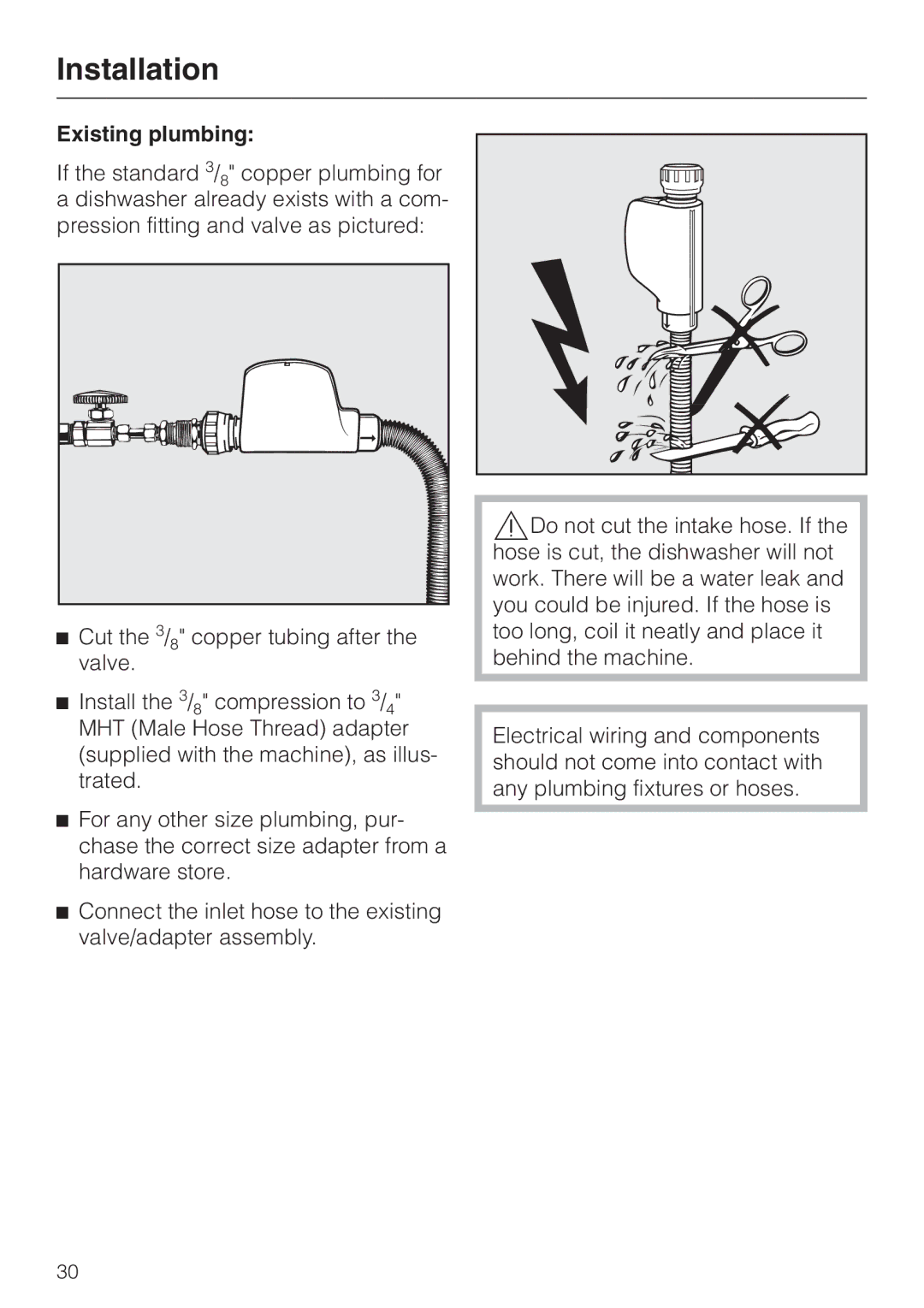 Miele HG02 installation instructions Existing plumbing 