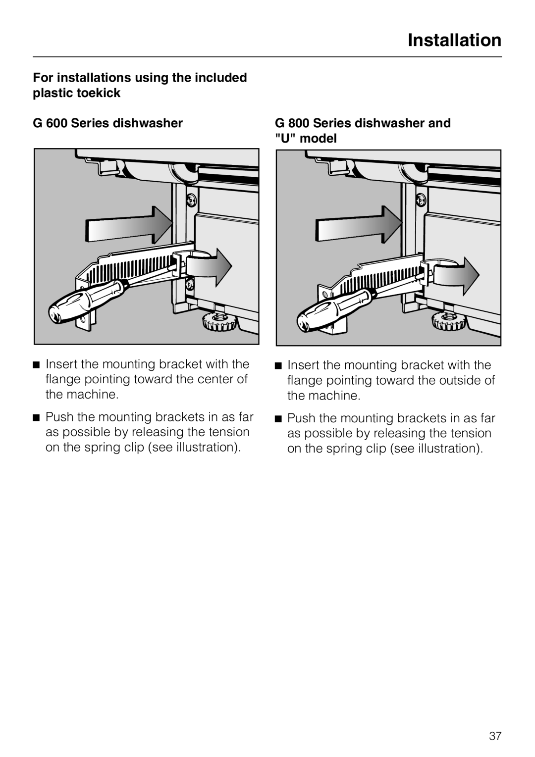 Miele HG02 installation instructions Series dishwasher and U model 