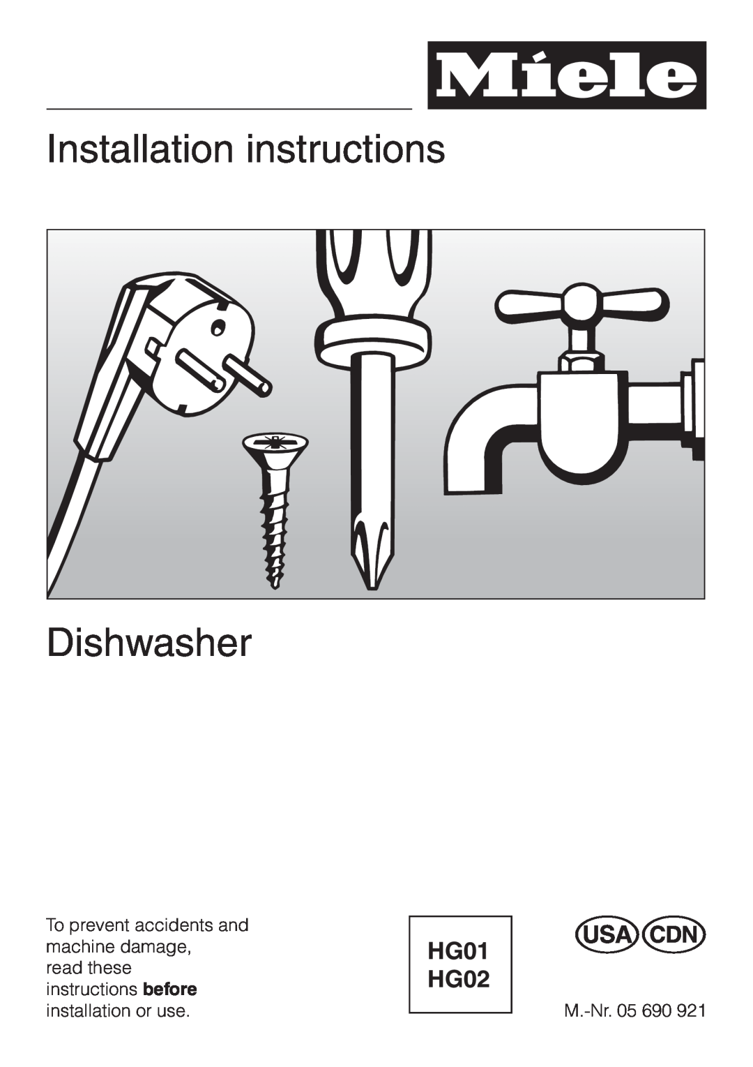 Miele HG02 installation instructions Installation instructions Dishwasher 