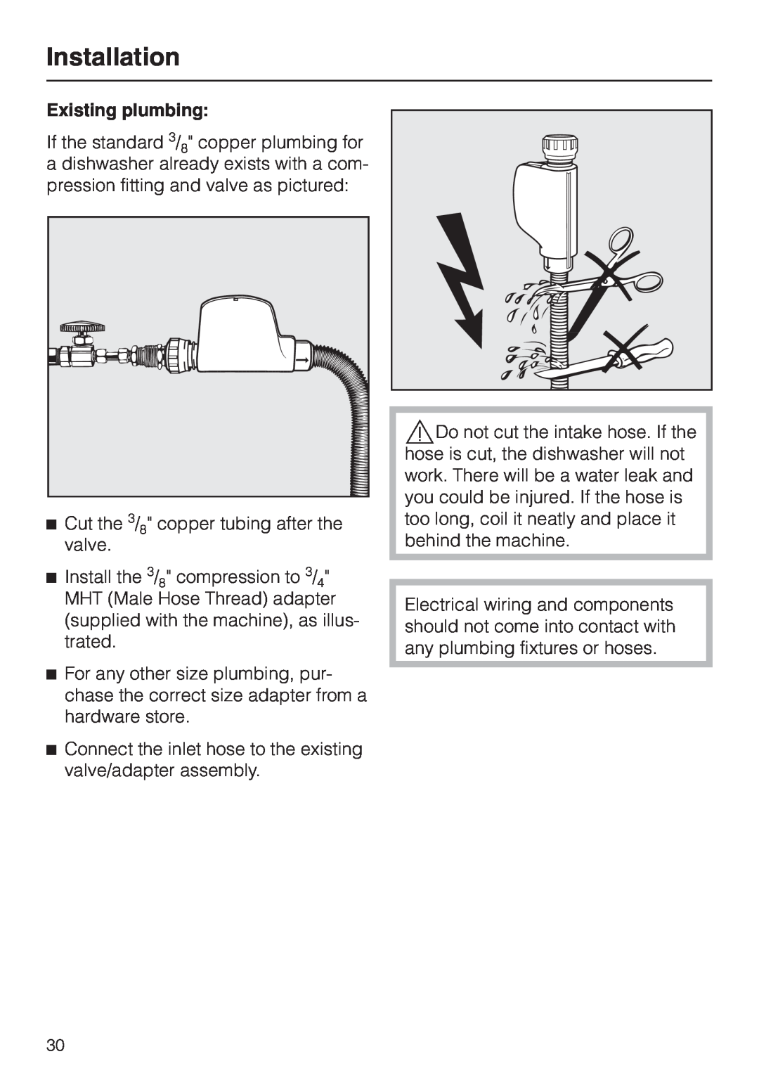 Miele HG02 installation instructions Existing plumbing, Installation 