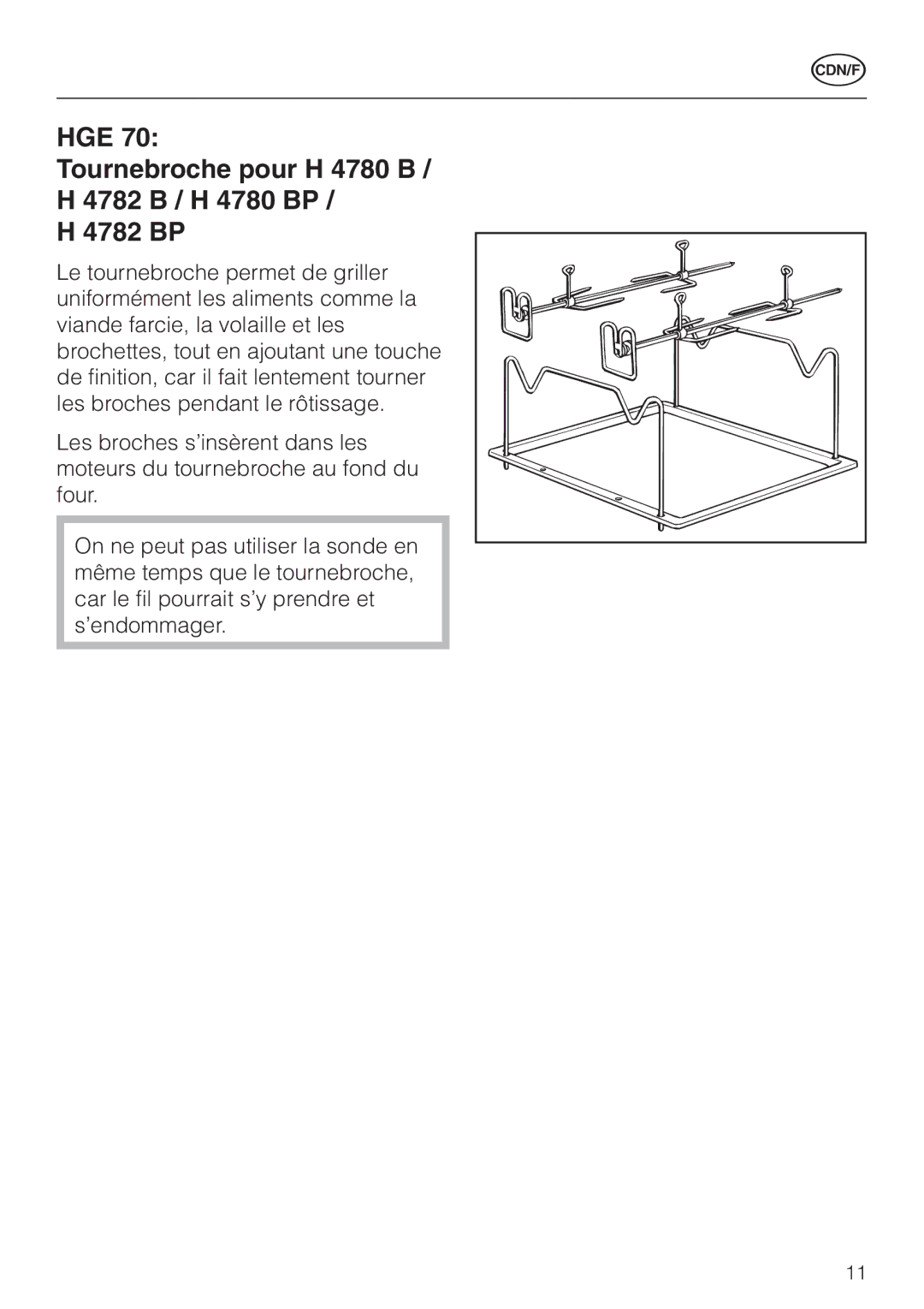 Miele HGE 60 manual HGE Tournebroche pour H 4780 B 4782 B / H 4780 BP 4782 BP 