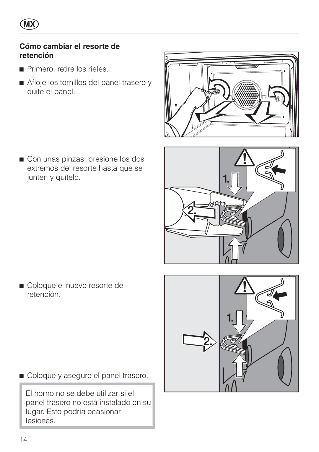 Miele HGE 60 manual Cómo cambiar el resorte de retención 