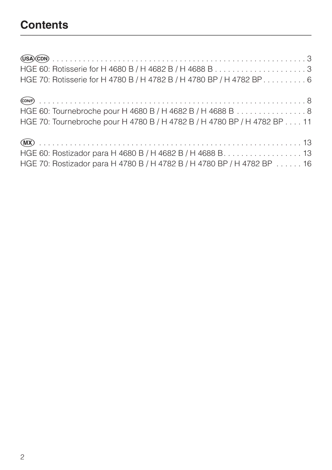 Miele HGE 60 manual Contents 